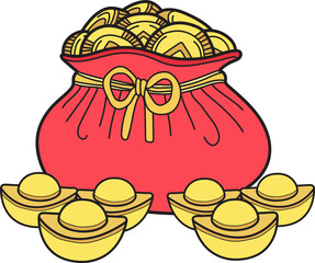 Hand Drawn chinese money bag illustration