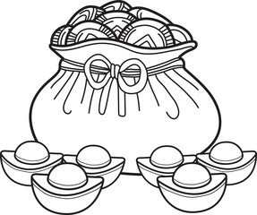 Hand Drawn chinese money bag illustration