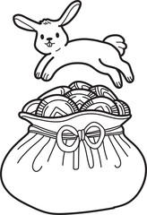 Hand Drawn rabbit with chinese money bag illustration
