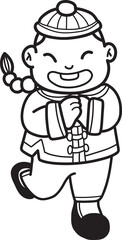 Hand Drawn Chinese boy smiling and happy illustration