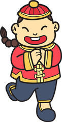 Hand Drawn Chinese boy smiling and happy illustration