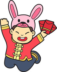 Hand Drawn Chinese boy with red envelopes illustration