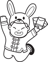 Hand Drawn Chinese boy with red envelopes illustration