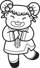 Hand Drawn Chinese girl smiling and happy illustration