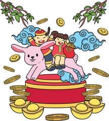 Hand Drawn chinese new year with rabbit illustration