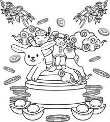 Hand Drawn chinese new year with rabbit illustration