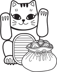 Hand Drawn lucky cat with money illustration