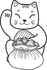 Hand Drawn lucky cat with money illustration