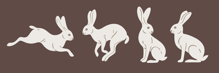 Cute white hare illistration set. Animal character in different poses. Vector illustration for prints, clothing, packaging, stickers.