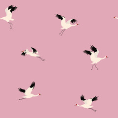 Seamless trendy pattern with siberian crane. Cartoon vector illustration for prints, clothing, packaging and postcards.