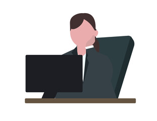 仕事にやる気が出ないビジネスウーマンの女性。退屈、面倒くさい。ベクターイラスト