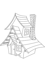 An old wooden house. Coloring book for children. Practice of handwriting. Education Development Worksheet.