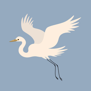 Heron flying. Cute bird illustration. Vector illustration for prints, clothing, packaging, stickers.