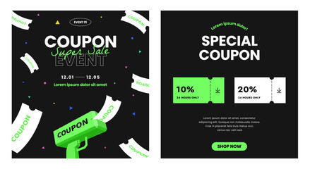 Money machine gun. Shoot the toy gun with coupon. Cash, Coupon, Paper flower. Black Friday marketing event banner. Website layout template set. Modern style. Trendy flat vector illustration. - obrazy, fototapety, plakaty