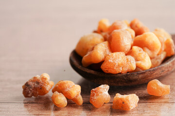 Frankincense or olibanum aromatic resin used in incense and perfumes.