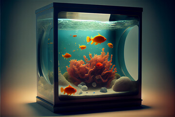 Domestic aquarium with colorful fish, generative AI