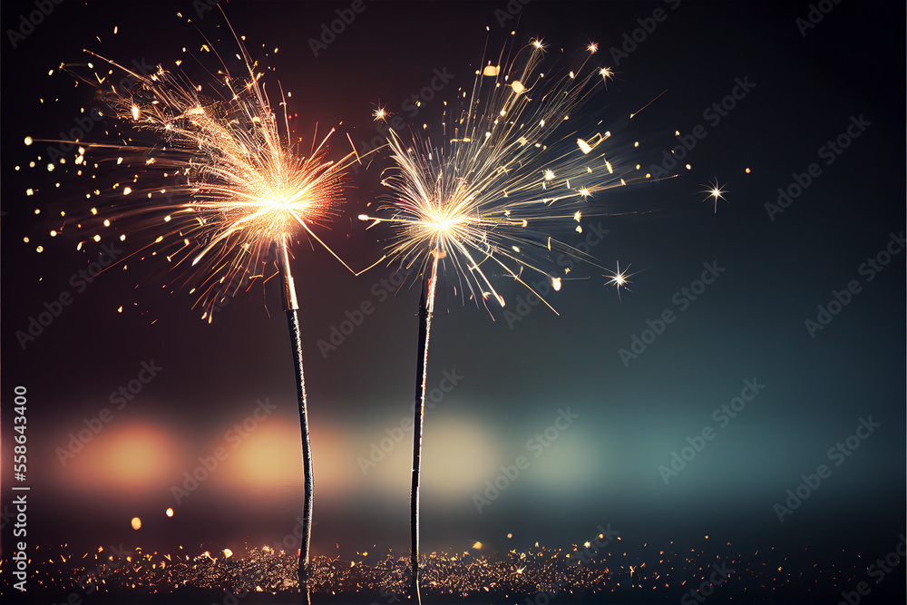 Wall mural two sparklers in an obscure background with lots of copy space, perfect for backgrounds, generative 