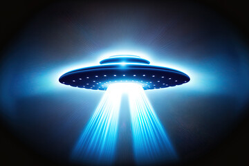 Naklejka na ściany i meble a UFO light alien like sky rays. UFO spacecraft with a beam and a saucer Illustration of a ufo flying. Generative AI