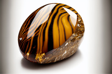 Tiger Eye stone, gemstone, metamorphic rock with golden color. Generative AI.