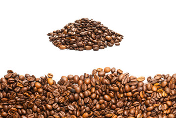 Coffee beans on a white background. Top view.