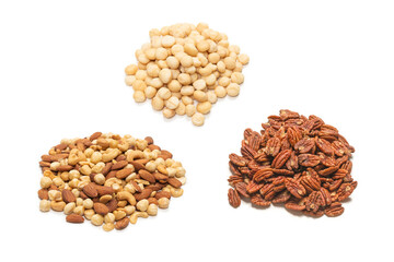 Pecan-nut isolated on white background. Top view.