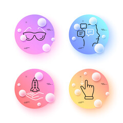 Crowdfunding, Messages and Eyeglasses minimal line icons. 3d spheres or balls buttons. Touchscreen gesture icons. For web, application, printing. Start business, Notifications, Optometry. Vector