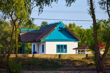 Fototapeta na wymiar traditional house from the Danube Delta with a reed roof