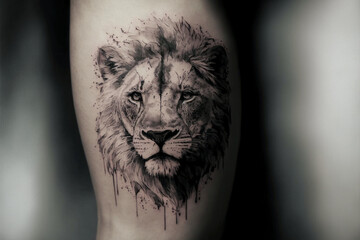 Lion zodiac sign tattoo. Tattoo idea for men or women. Generative AI.