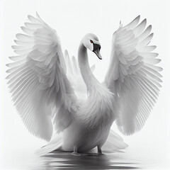 White swan spread wings,  created with Generative AI technology.