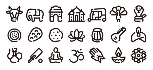 India icon set (Soft bold line version)