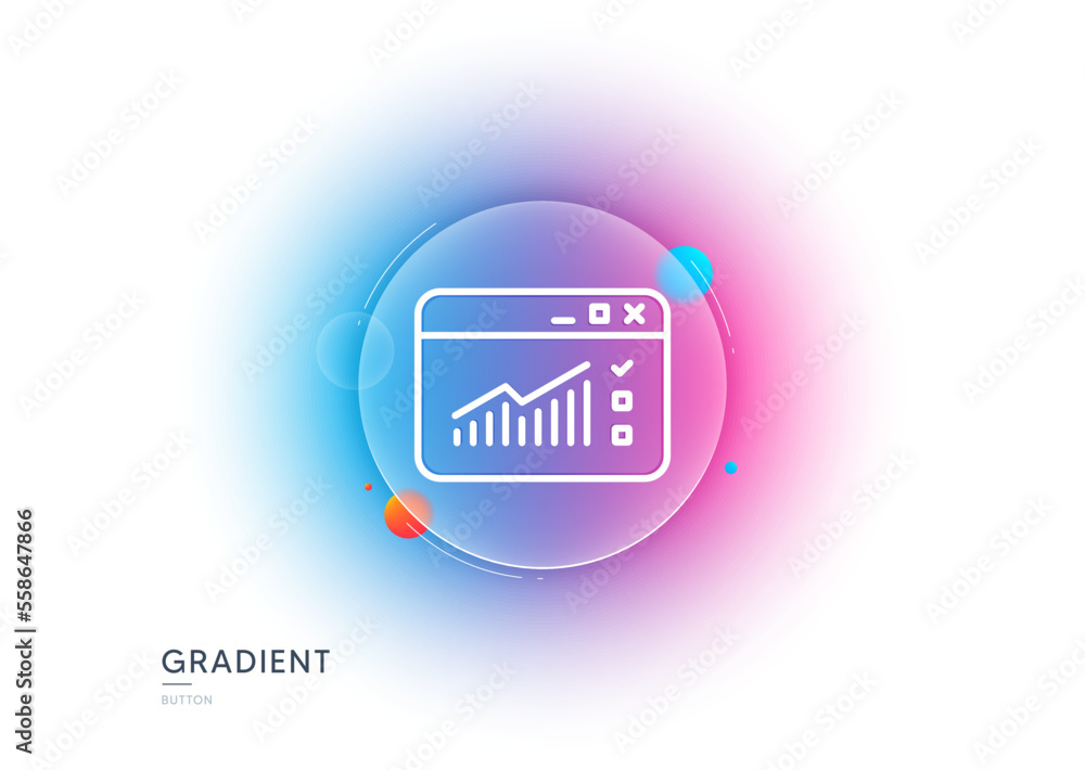 Poster website traffic line icon. gradient blur button with glassmorphism. report chart or sales growth sig