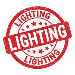 LIGHTING text written on red round stamp sign.