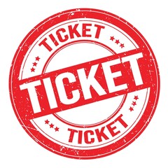 TICKET text written on red round stamp sign