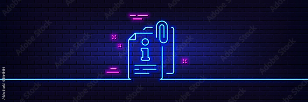 Aufkleber neon light glow effect. attached info line icon. information guide sign. attachment file symbol. 3d 