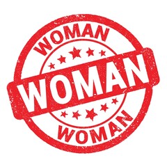 WOMAN text written on red stamp sign.