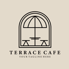 Terrace cafe art logo, icon with emblem and symbol, vector illustration design