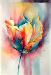 Tulip flower watercolor painting abstract Generative AI