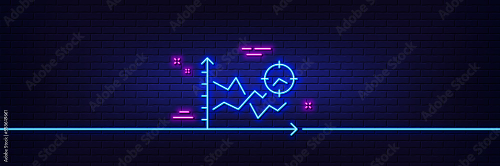 Poster neon light glow effect. seo analysis line icon. web targeting chart sign. traffic management symbol.
