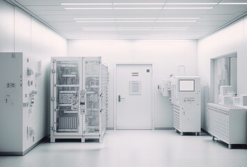 A white, sterile hi-tech clean room.