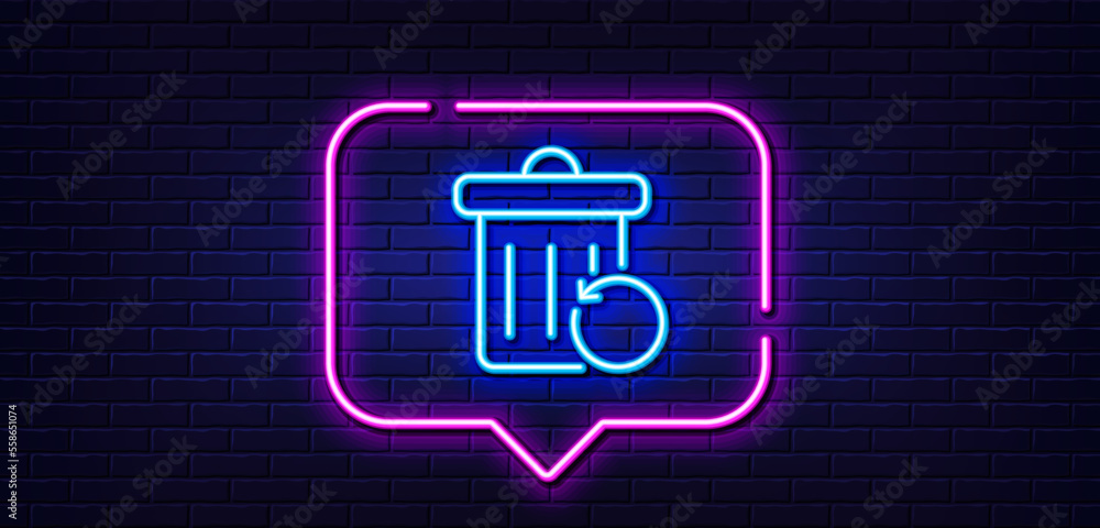 Poster neon light speech bubble. recovery trash bin line icon. backup data sign. restore information symbol