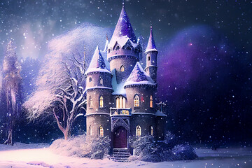 Fairytale beautiful winter castle, ai illustration