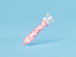 Condom with white hearts coming out