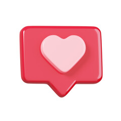 3D rendering social media online, heart and love emoji in red bubble isolated. 14 February Happy valentine's day icon.
