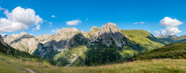 Naklejka na ściany i meble Panoramic view of rocky mountains above Lake Tappenkarsee, Eastern Alps, Austria, Salzburg land.