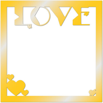 Golden Vector frame for photos with hearts and the inscription Love