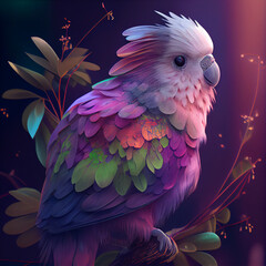 Cute sitting colorful bird portrait, generative ai