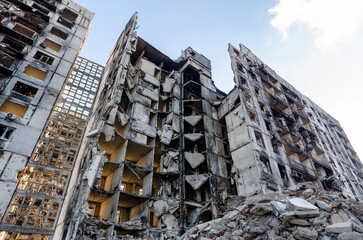 destroyed and burned houses in the city Russia Ukraine war