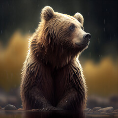 Fototapeta premium Adorable brown bear portrait, generative ai