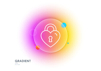 Obraz premium Love lock line icon. Gradient blur button with glassmorphism. Honeymoon bridge locker sign. Couple relationships symbol. Transparent glass design. Love lock line icon. Vector