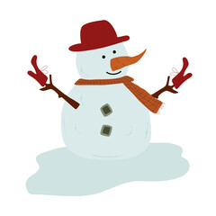 Cheerful snowman with shoes